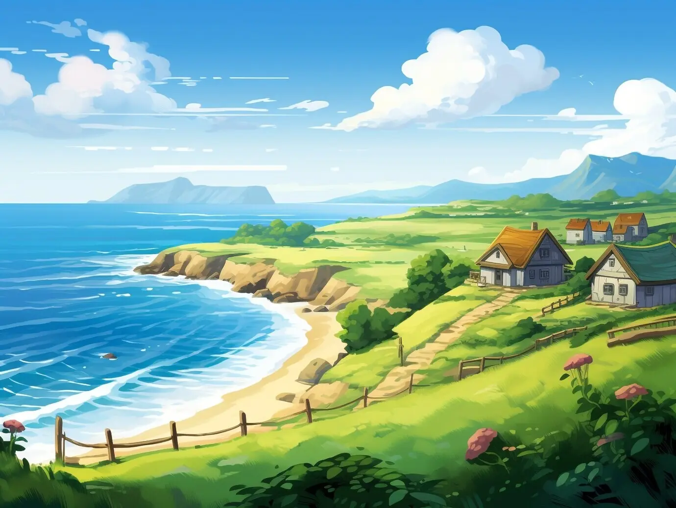 Digitale Kunst einer Küstenlandschaft